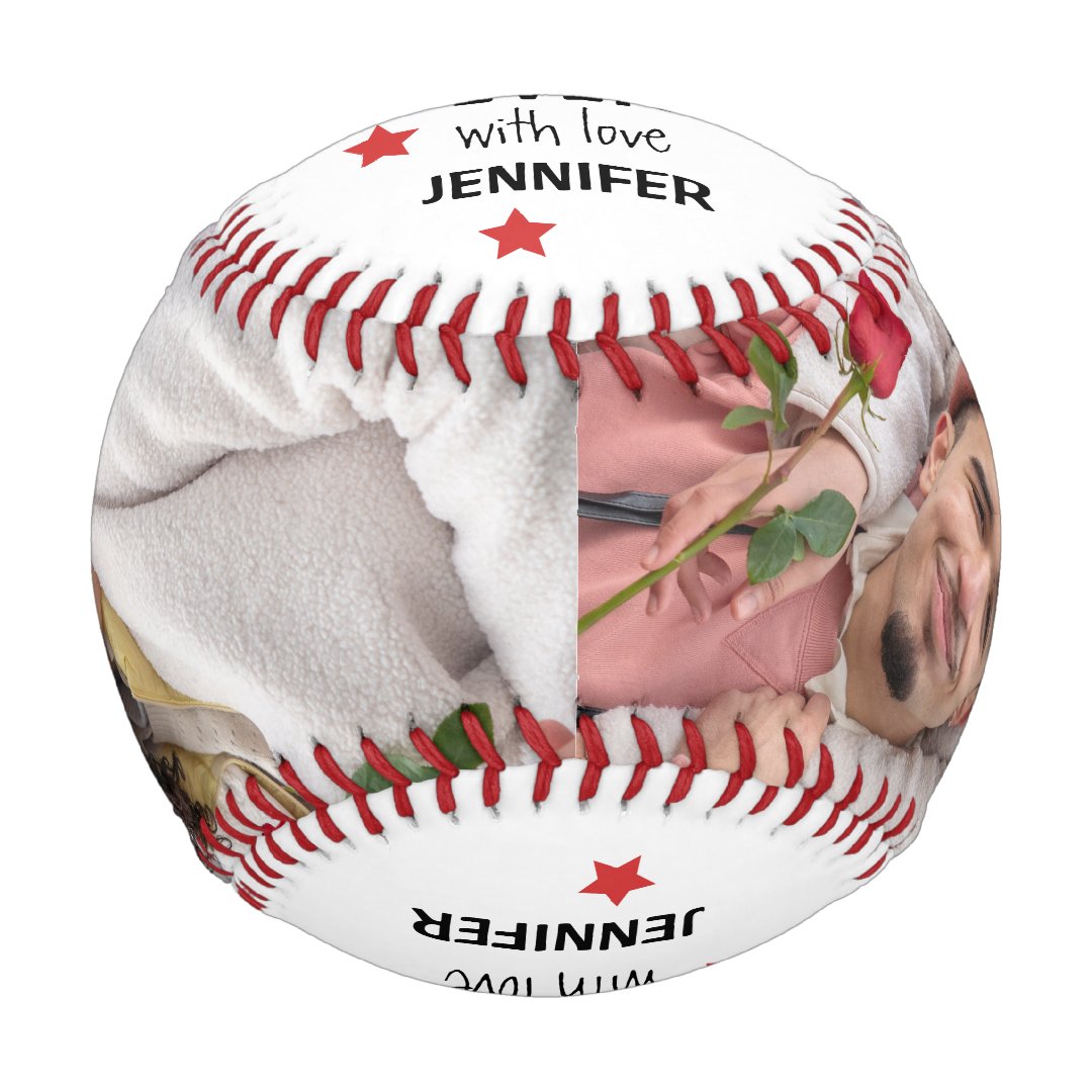 Modern Personalized 2 Photo Best Boyfriend Ever Baseball