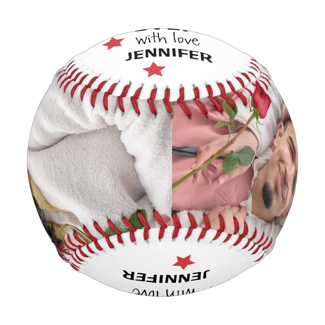 Modern Personalized 2 Photo Best Boyfriend Ever Baseball