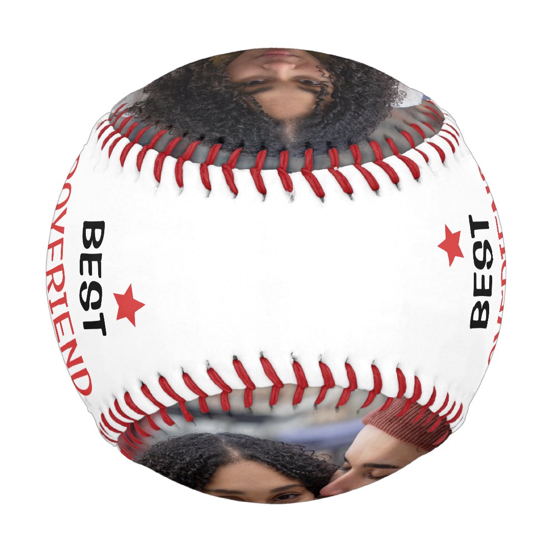 Modern Personalized 2 Photo Best Boyfriend Ever Baseball