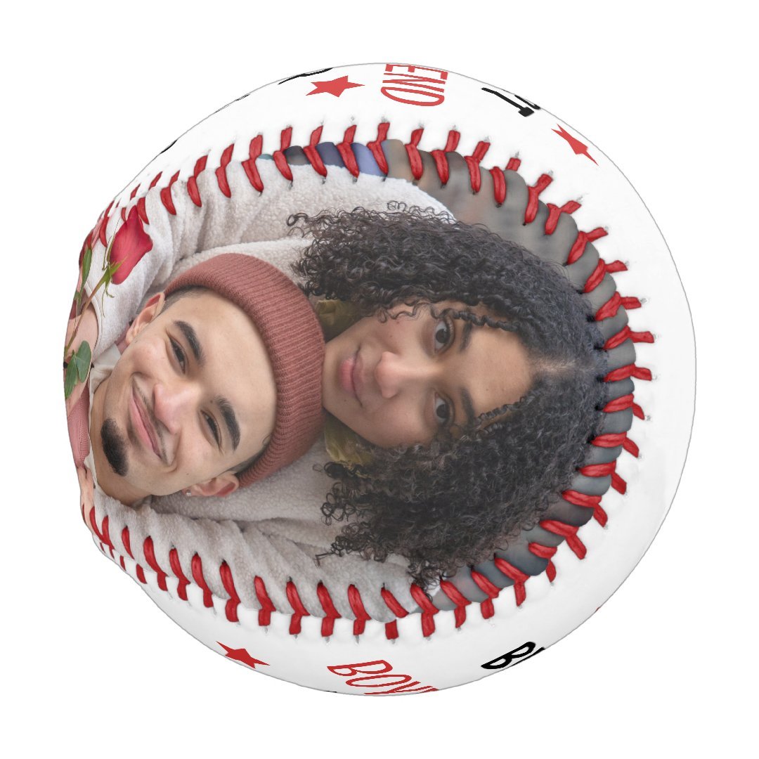 Modern Personalized 2 Photo Best Boyfriend Ever Baseball