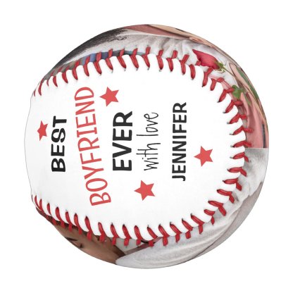 Modern Personalized 2 Photo Best Boyfriend Ever Baseball