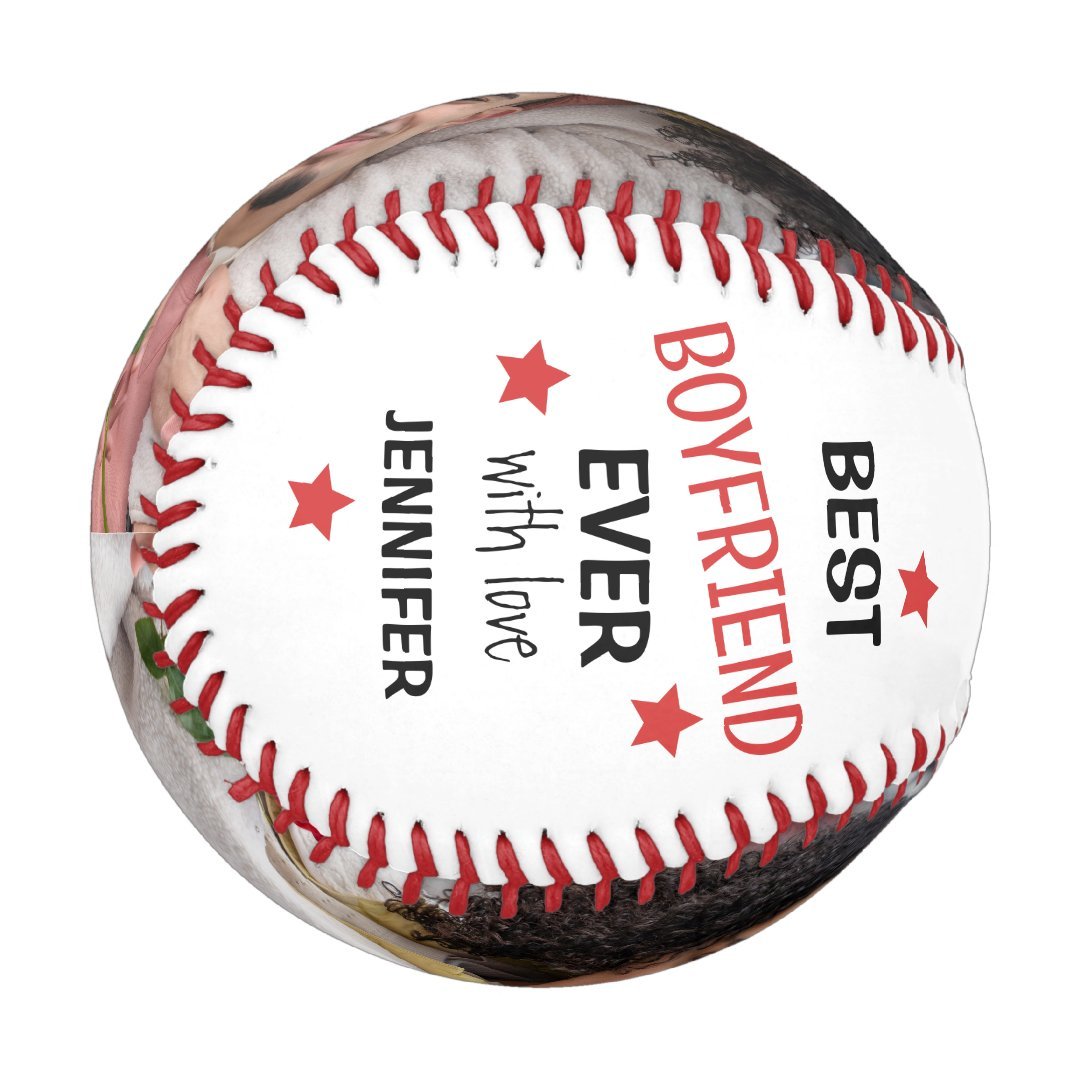 Modern Personalized 2 Photo Best Boyfriend Ever Baseball