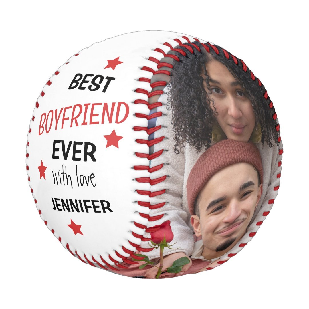 Modern Personalized 2 Photo Best Boyfriend Ever Baseball