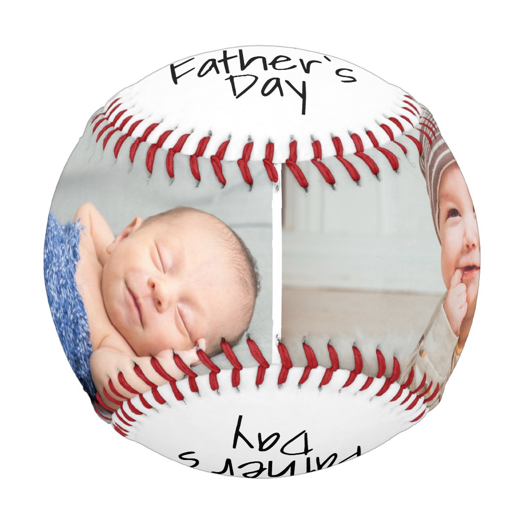Cute 1st Father`s Day Pink Script 2 Photo Collage Baseball