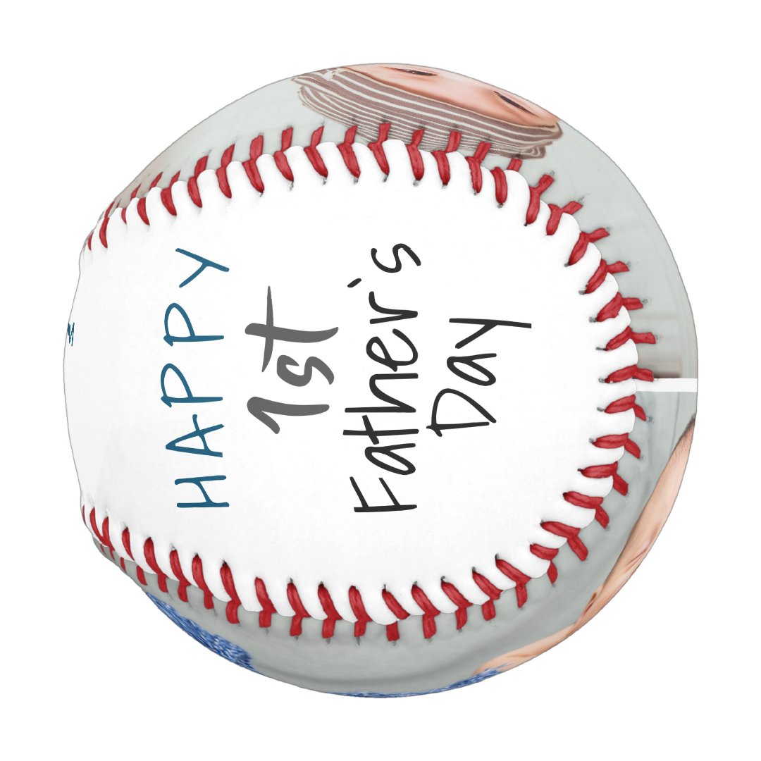 Cute 1st Father`s Day Pink Script 2 Photo Collage Baseball