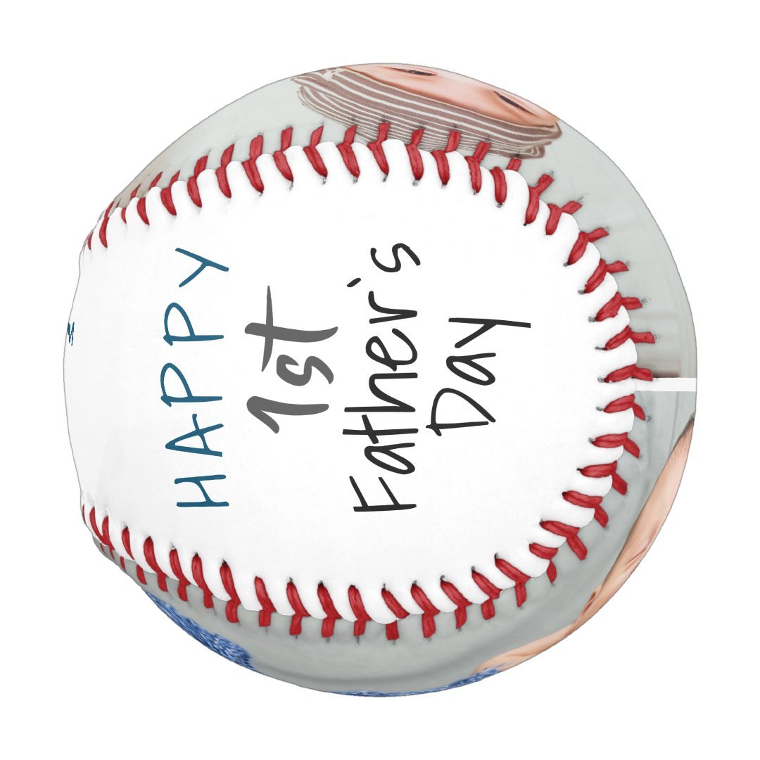 Cute 1st Father`s Day Pink Script 2 Photo Collage Baseball