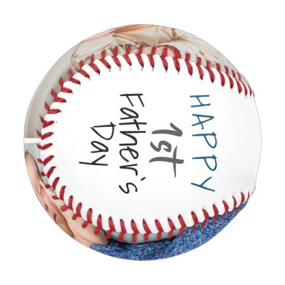 Cute 1st Father`s Day Pink Script 2 Photo Collage Baseball