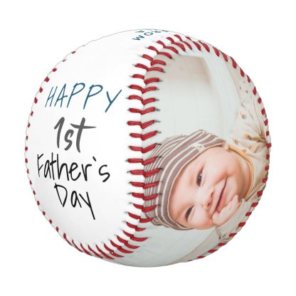 Cute 1st Father`s Day Pink Script 2 Photo Collage Baseball