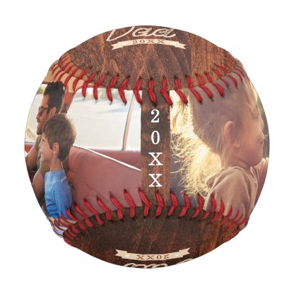 World's Greatest Dad Woodgrain Monogram & Photo Baseball
