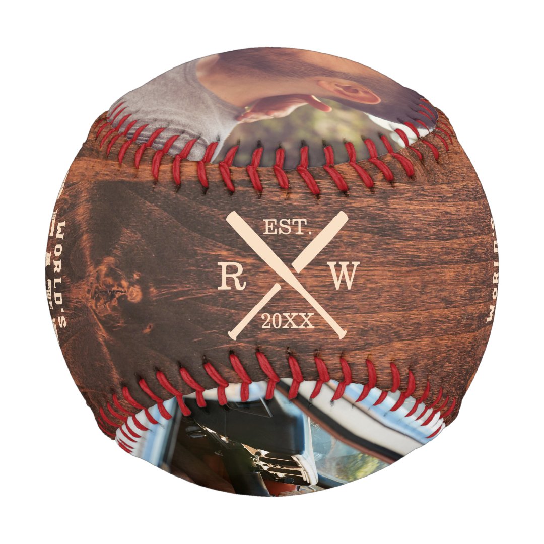World's Greatest Dad Woodgrain Monogram & Photo Baseball