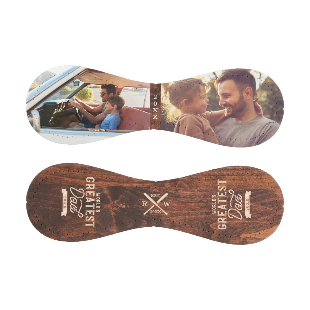 World's Greatest Dad Woodgrain Monogram & Photo Baseball