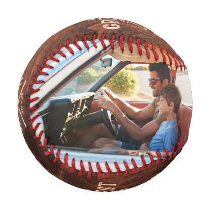 World's Greatest Dad Woodgrain Monogram & Photo Baseball