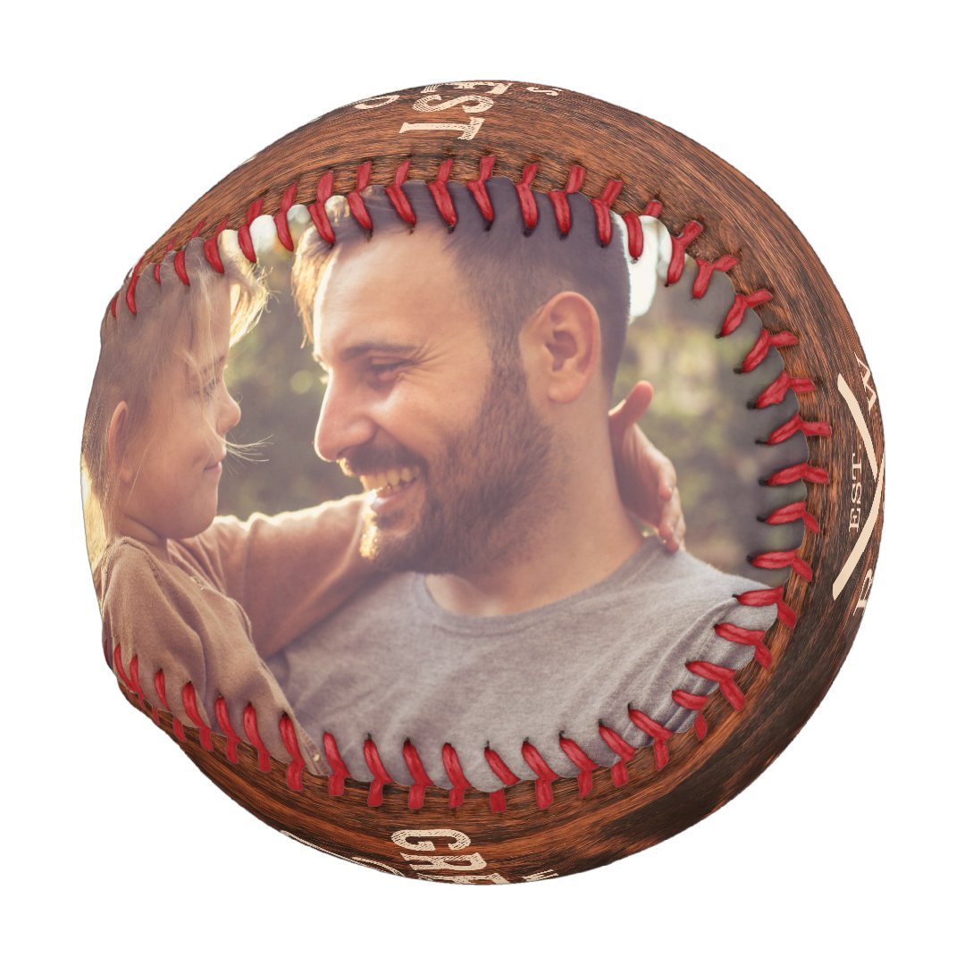 World's Greatest Dad Woodgrain Monogram & Photo Baseball