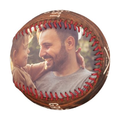 World's Greatest Dad Woodgrain Monogram & Photo Baseball