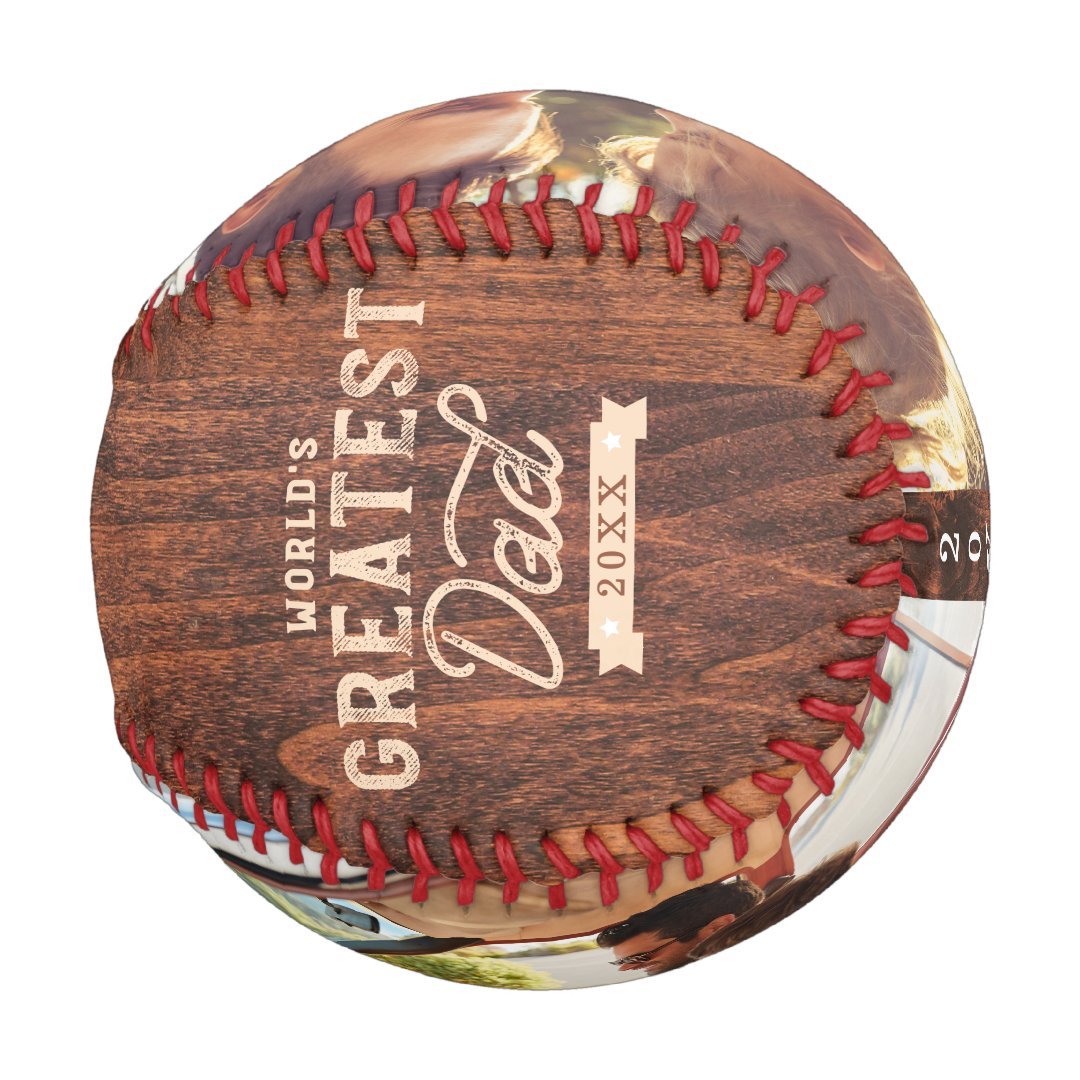 World's Greatest Dad Woodgrain Monogram & Photo Baseball