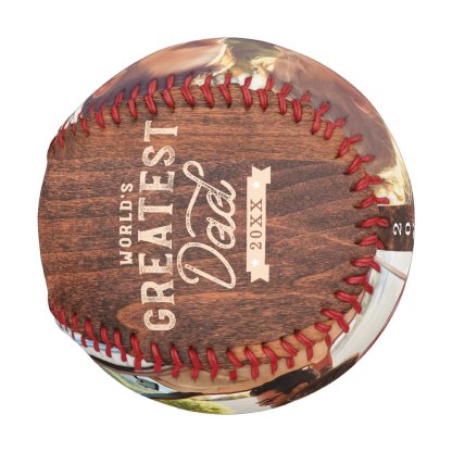 World's Greatest Dad Woodgrain Monogram & Photo Baseball