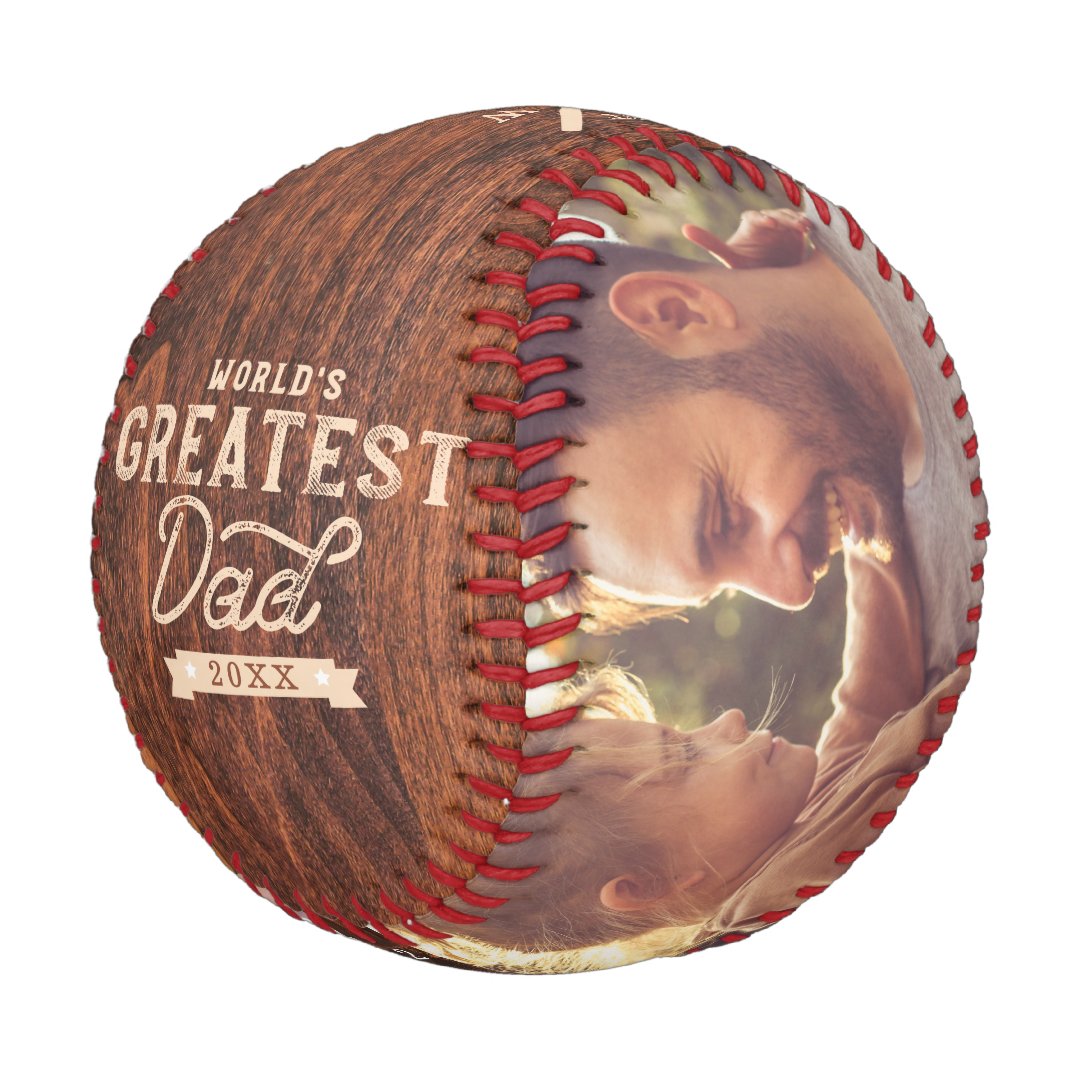 World's Greatest Dad Woodgrain Monogram & Photo Baseball