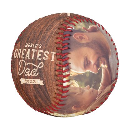 World's Greatest Dad Woodgrain Monogram & Photo Baseball