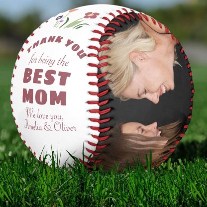 Thank you Best Mom Flower Mother's Day Photo Baseball