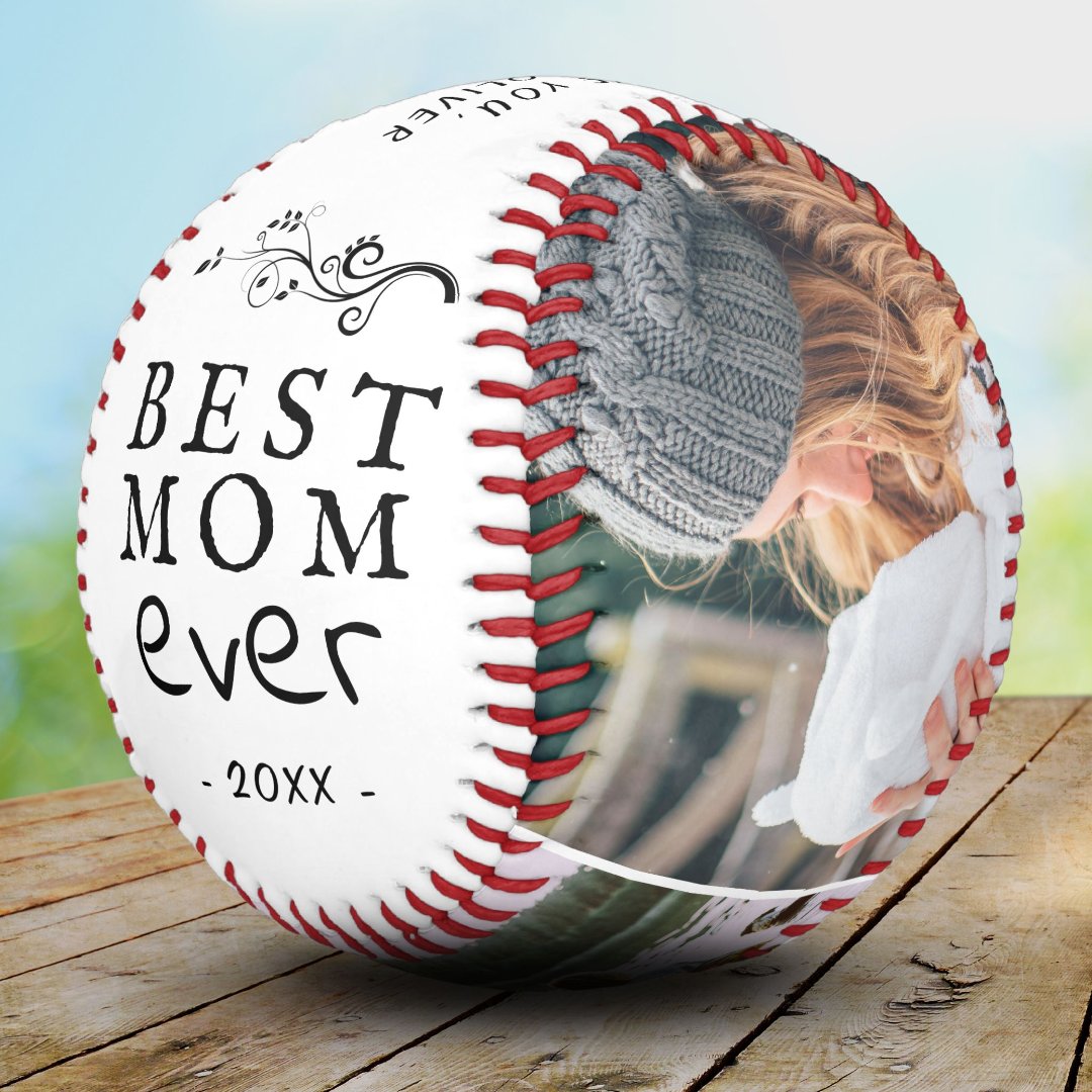 Best Mom Modern Foliage 3 Custom Photos Mother Baseball