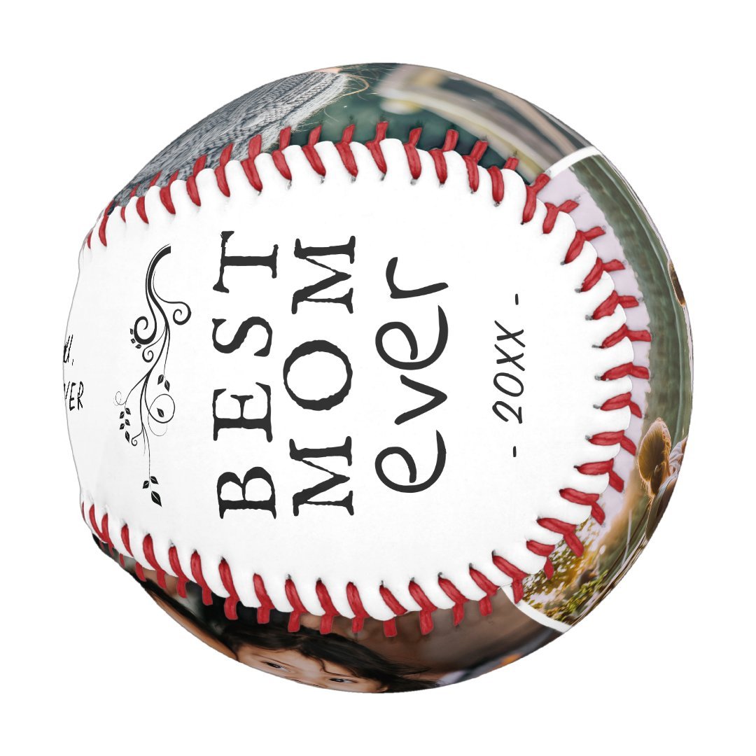 Best Mom Modern Foliage 3 Custom Photos Mother Baseball