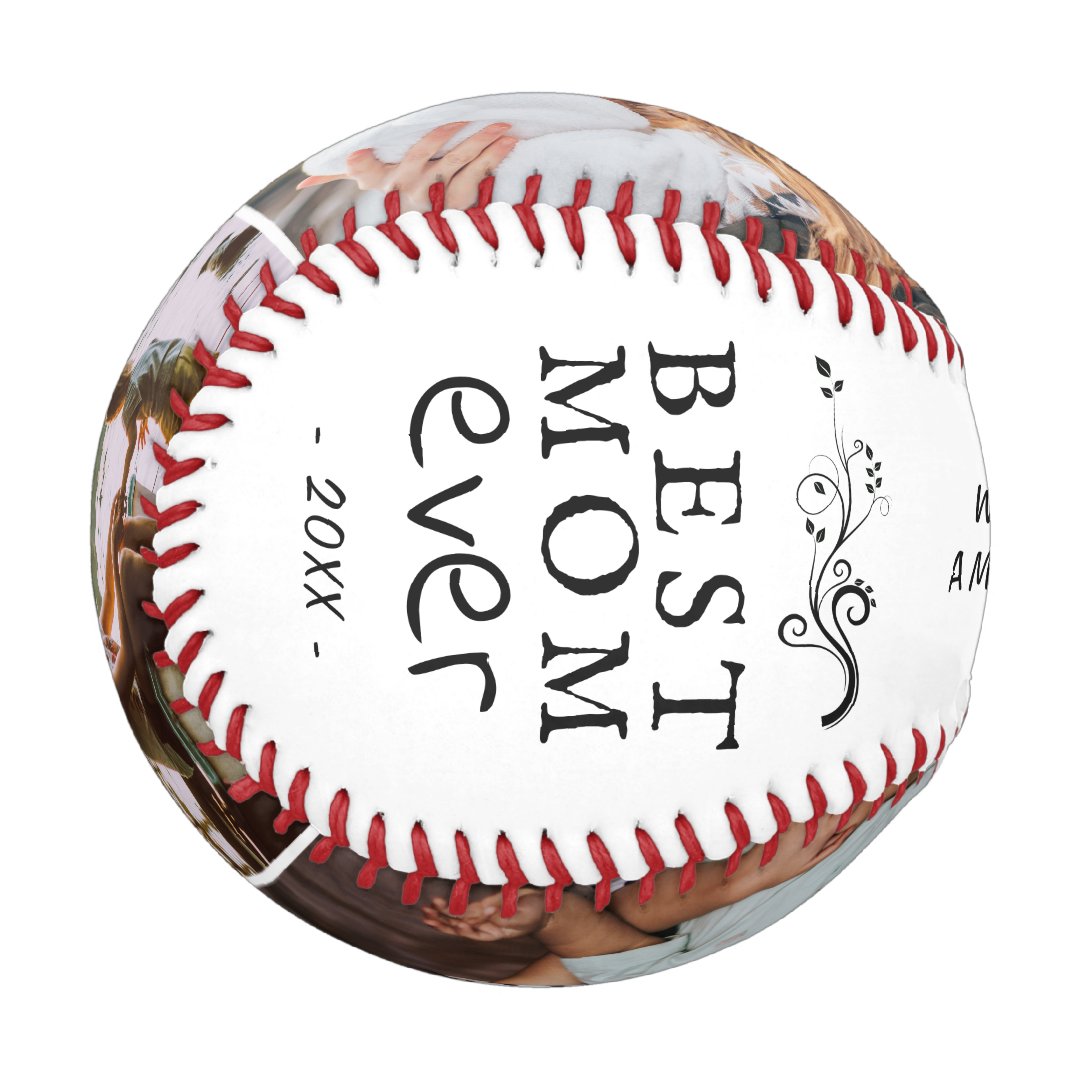 Best Mom Modern Foliage 3 Custom Photos Mother Baseball