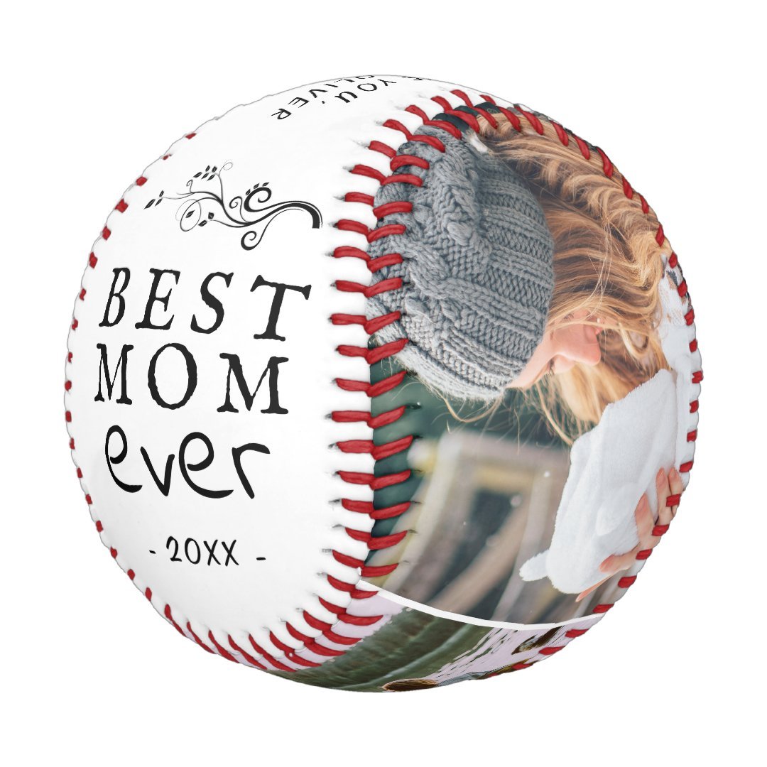 Best Mom Modern Foliage 3 Custom Photos Mother Baseball