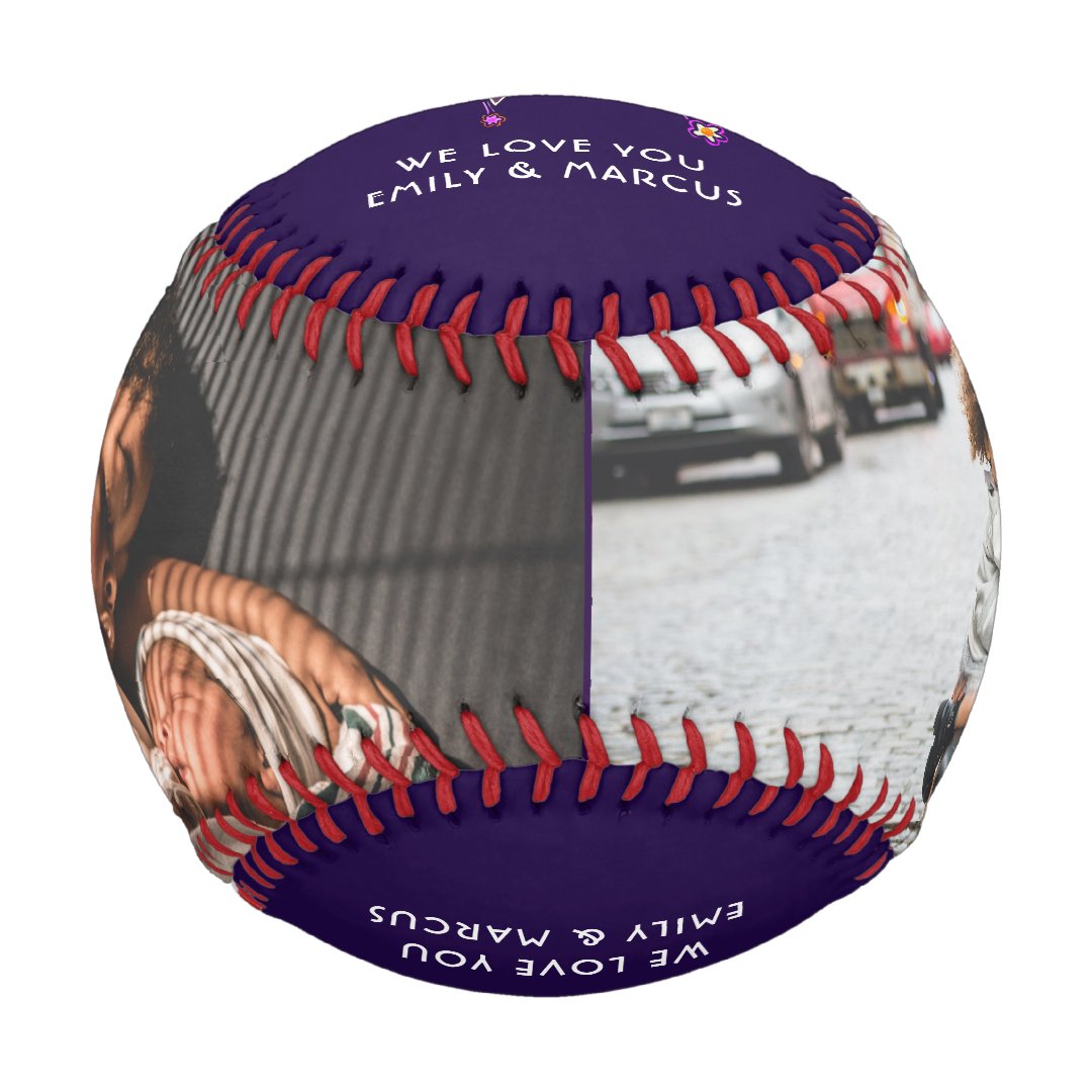 Super Mom Hand Lettering Purple Keepsake Photo Baseball