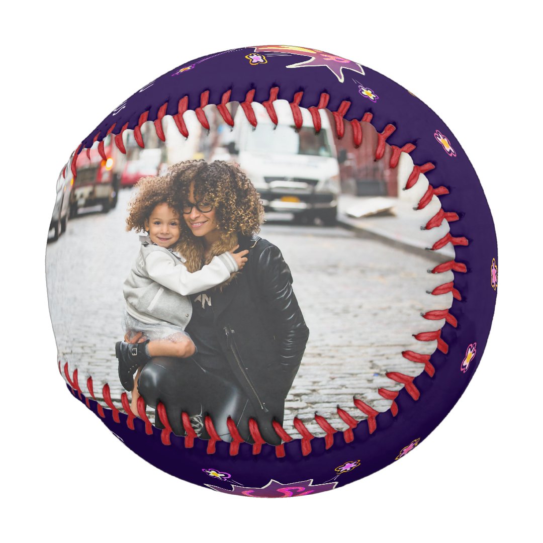 Super Mom Hand Lettering Purple Keepsake Photo Baseball