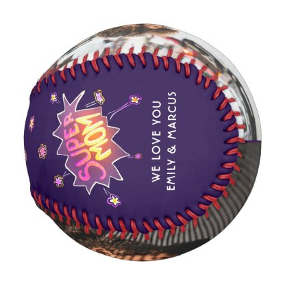 Super Mom Hand Lettering Purple Keepsake Photo Baseball