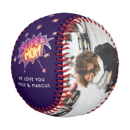 Super Mom Hand Lettering Purple Keepsake Photo Baseball