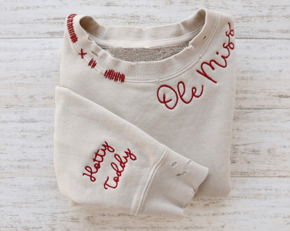 VINTAGE CUSTOM CREW-Custom Embroidered Hand Distressed Sweatshirt