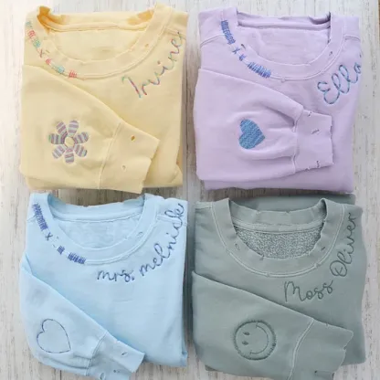 VINTAGE CUSTOM SWEATSHIRTS-Custom Embroidered Hand Distressed Sweatshirts