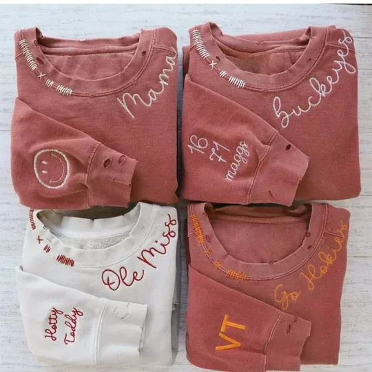 VINTAGE CUSTOM SWEATSHIRTS-Custom Embroidered Hand Distressed Sweatshirts