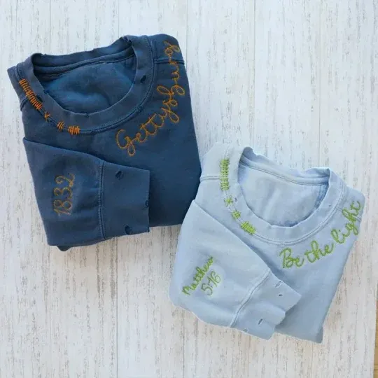 VINTAGE CUSTOM SWEATSHIRTS-Custom Embroidered Hand Distressed Sweatshirts