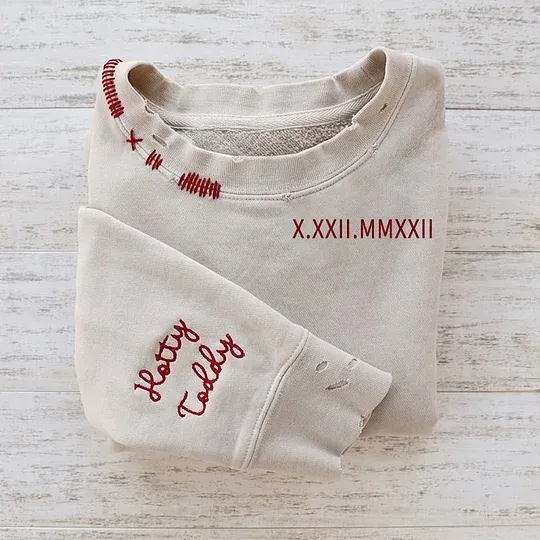 VINTAGE CUSTOM CREW-Custom Embroidered Hand Distressed Roman Numeral Sweatshirt