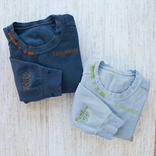 VINTAGE CUSTOM CREW-Custom Embroidered Hand Distressed Roman Numeral Sweatshirt