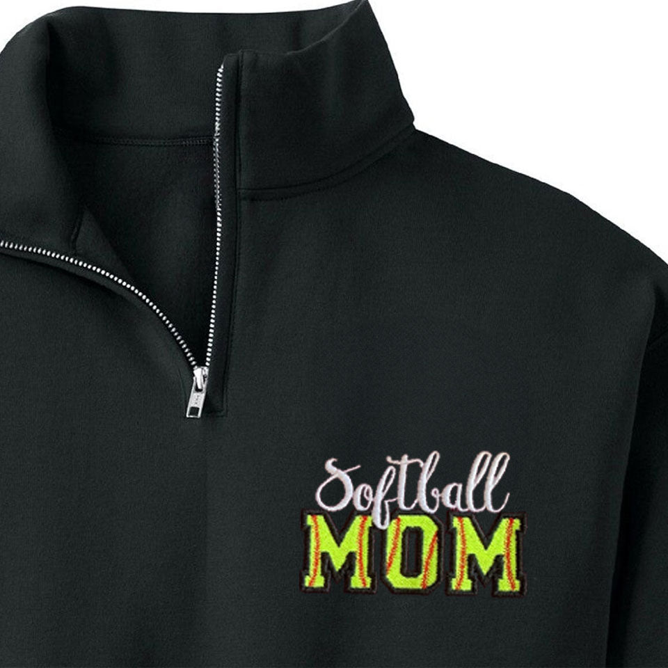 Custom Embroidered Softball Mom Sweatshirt With Kid Name On Sleeve