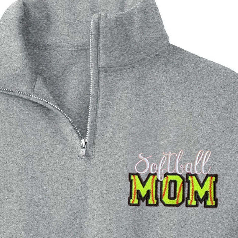 Custom Embroidered Softball Mom Sweatshirt With Kid Name On Sleeve