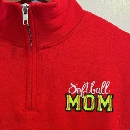 Custom Embroidered Softball Mom Sweatshirt With Kid Name On Sleeve