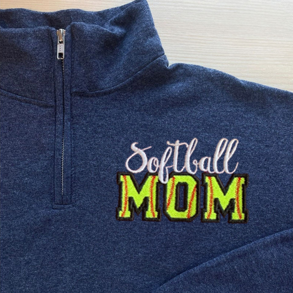 Custom Embroidered Softball Mom Sweatshirt With Kid Name On Sleeve