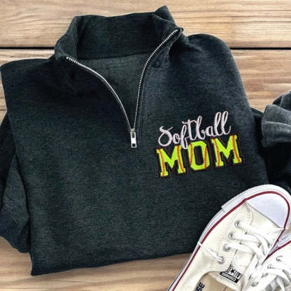 Custom Embroidered Softball Mom Sweatshirt With Kid Name On Sleeve