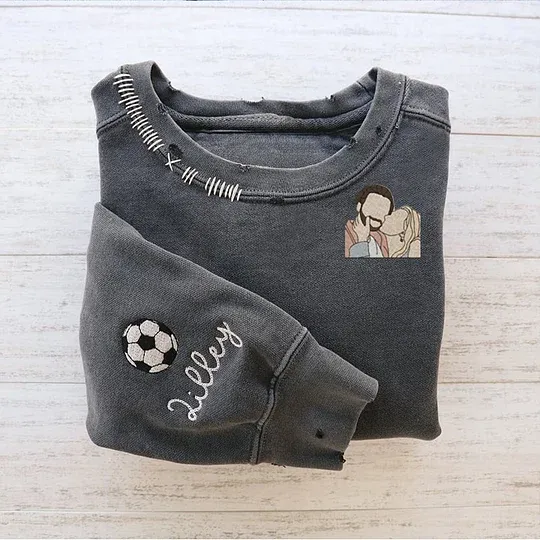 VINTAGE CUSTOM CREW-Custom Embroidered Hand Distressed Photo Sweatshirt 