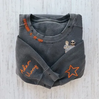 VINTAGE CUSTOM CREW-Custom Embroidered Hand Distressed Photo Sweatshirt 