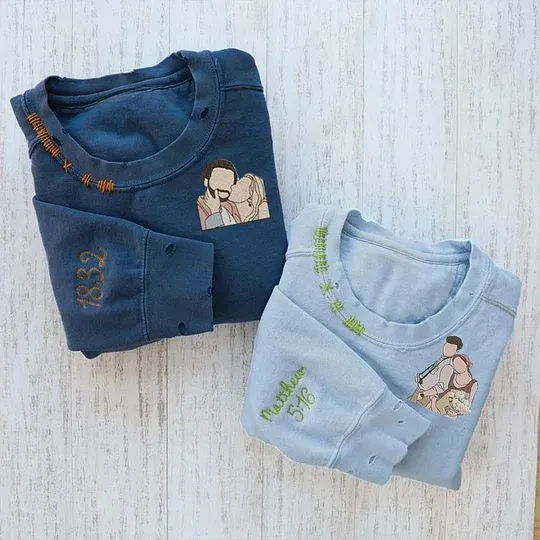 VINTAGE CUSTOM CREW-Custom Embroidered Hand Distressed Photo Sweatshirt 