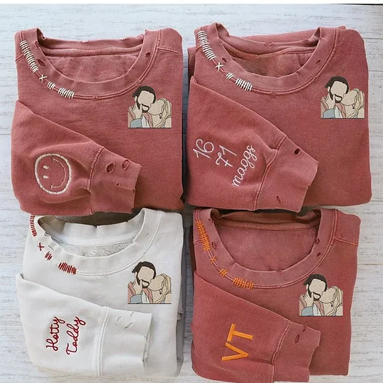 VINTAGE CUSTOM CREW-Custom Embroidered Hand Distressed Photo Sweatshirt 