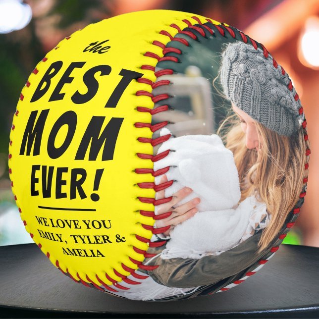 Yellow Best Mom Ever 2 Photo Collage Softball