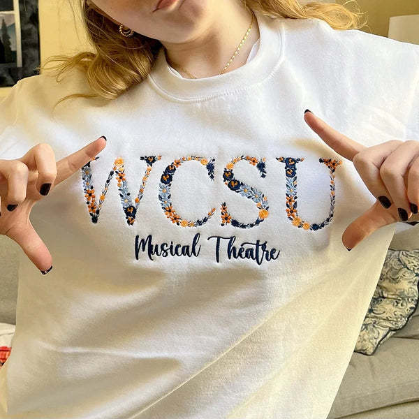 Custom College Floral Letter Embroidered Sweatshirt