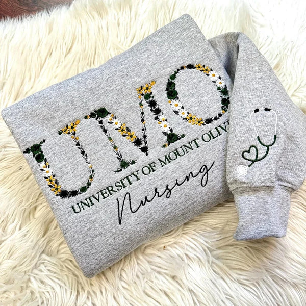 Custom College Floral Letter Embroidered Sweatshirt