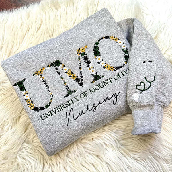 Custom College Floral Letter Embroidered Sweatshirt